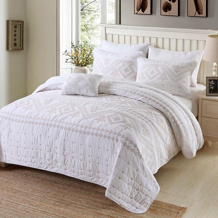 Cross-Border Bed Cover Three-Piece Set, European-Style Simple Solid Quilt