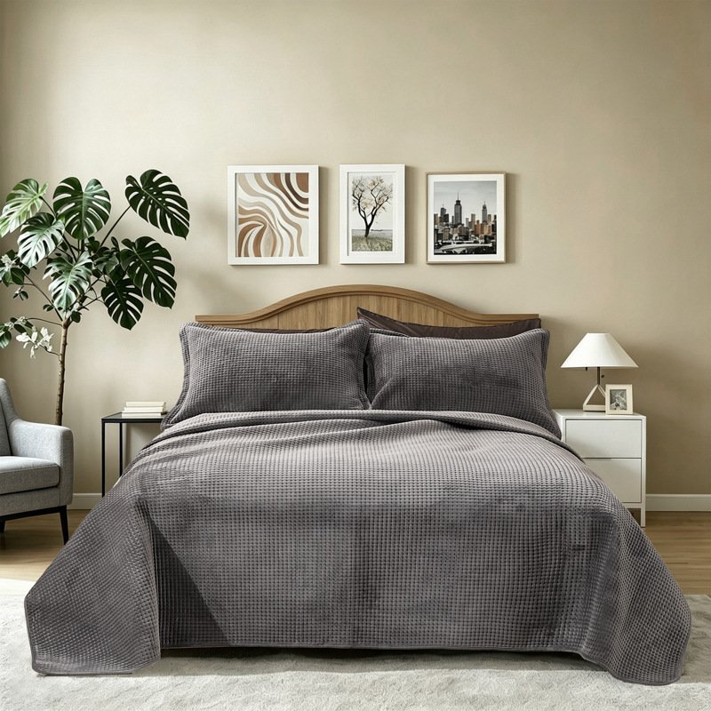 European and American Solid Color Velvet Waffle Ultrasonic Bedspread