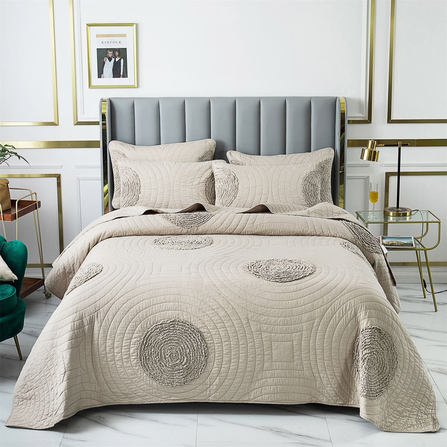 Pure Cotton Embroidery Quilts 3pcs Set Bedspread - Image 2