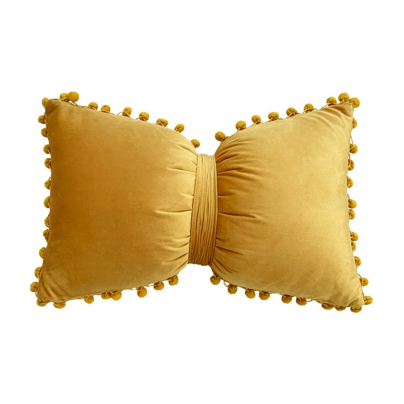 Solid Color Velvet Plush Ball Bow Pillow Girl Sweet Pillow Case - Image 6