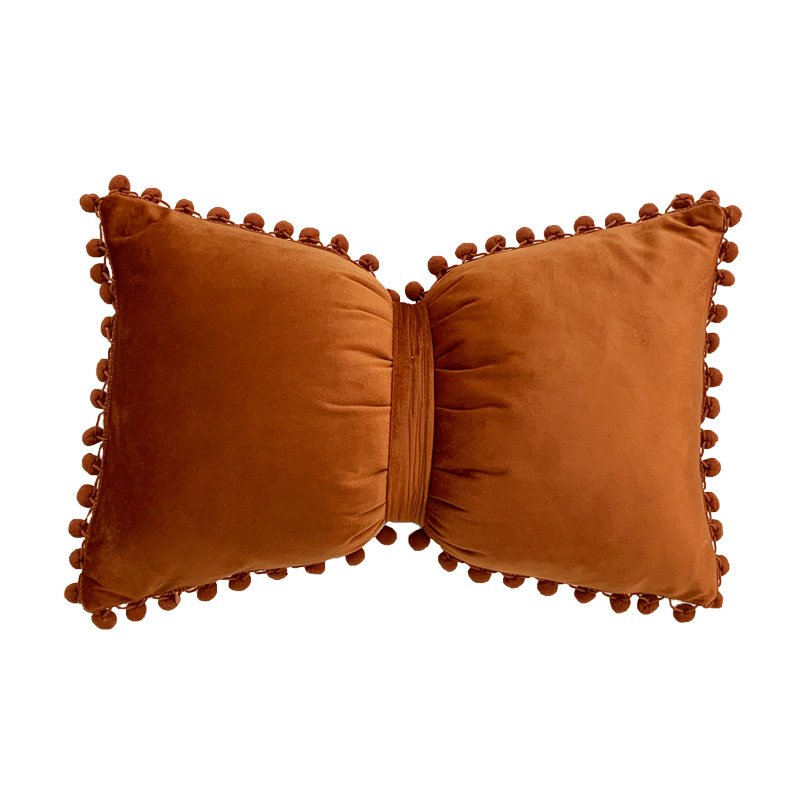 Solid Color Velvet Plush Ball Bow Pillow Girl Sweet Pillow Case - Image 11