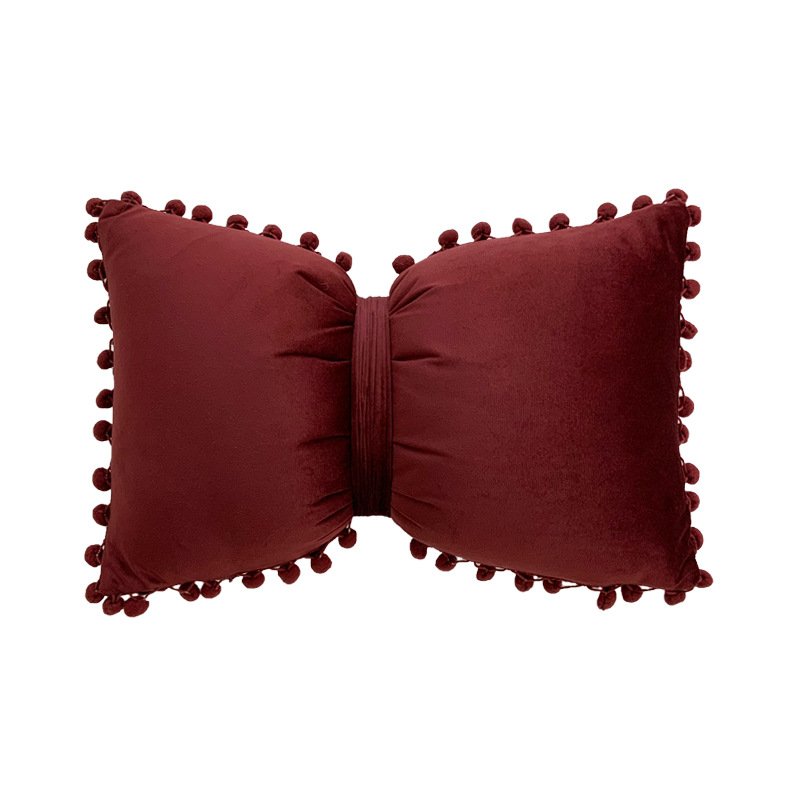 Solid Color Velvet Plush Ball Bow Pillow Girl Sweet Pillow Case - Image 12