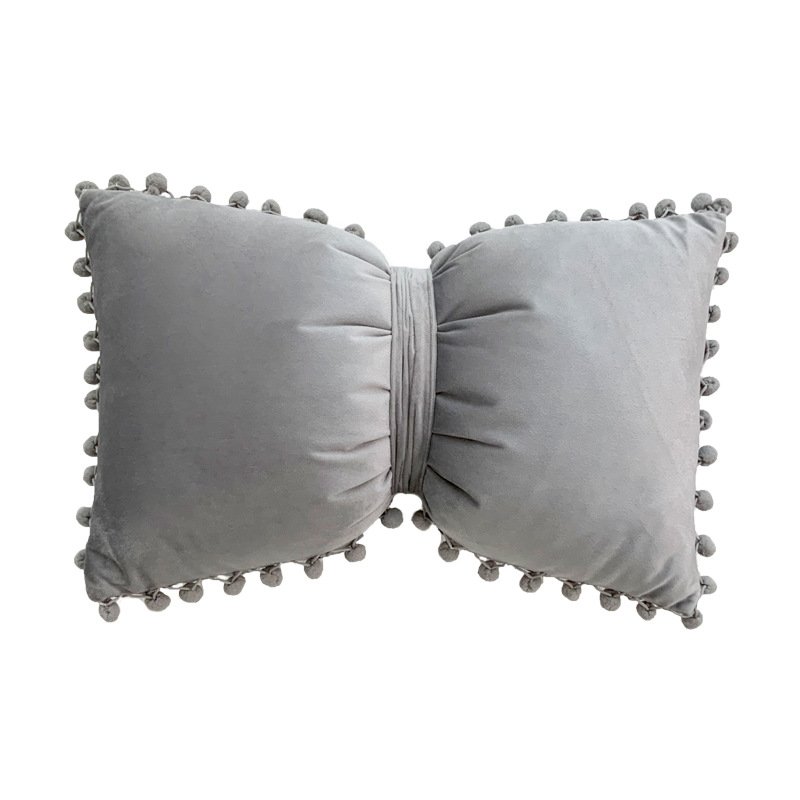 Solid Color Velvet Plush Ball Bow Pillow Girl Sweet Pillow Case - Image 13