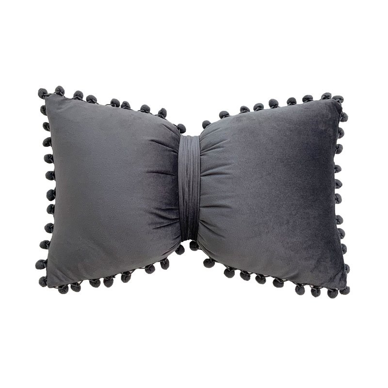 Solid Color Velvet Plush Ball Bow Pillow Girl Sweet Pillow Case - Image 14