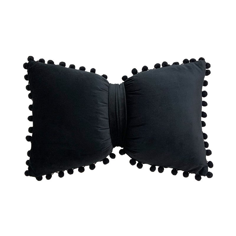 Solid Color Velvet Plush Ball Bow Pillow Girl Sweet Pillow Case - Image 15