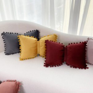 Solid Color Velvet Plush Ball Bow Pillow Girl Sweet Pillow Case