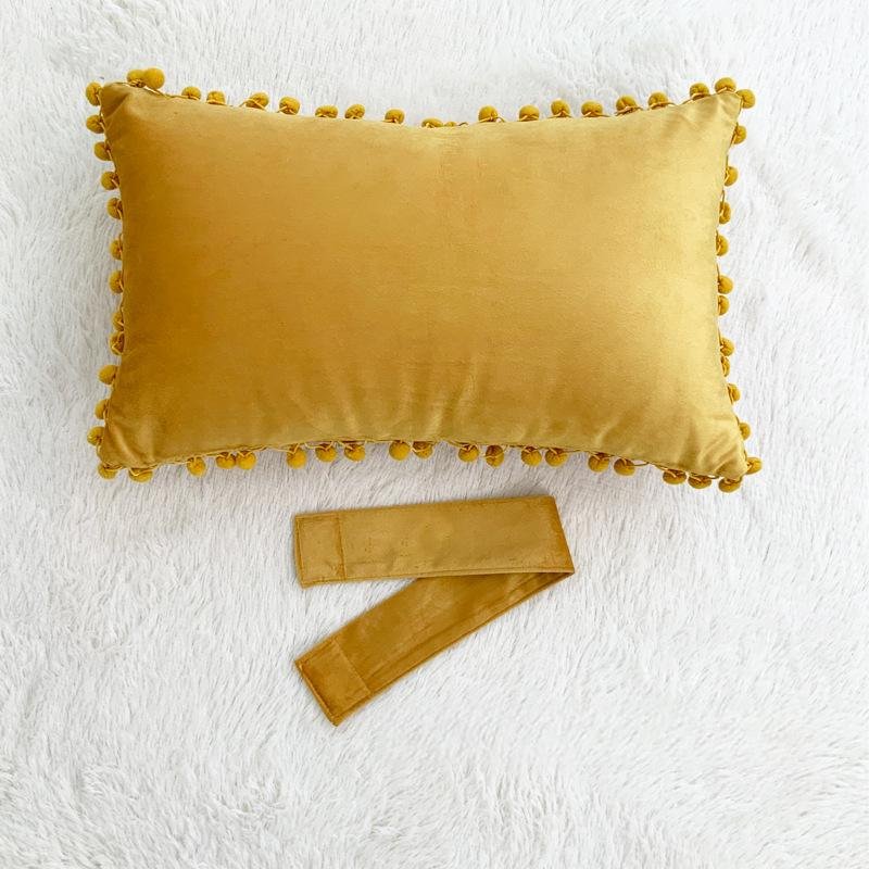 Solid Color Velvet Plush Ball Bow Pillow Girl Sweet Pillow Case - Image 3