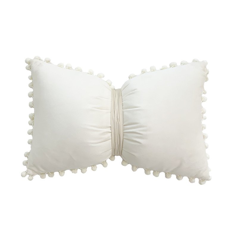 Solid Color Velvet Plush Ball Bow Pillow Girl Sweet Pillow Case - Image 9