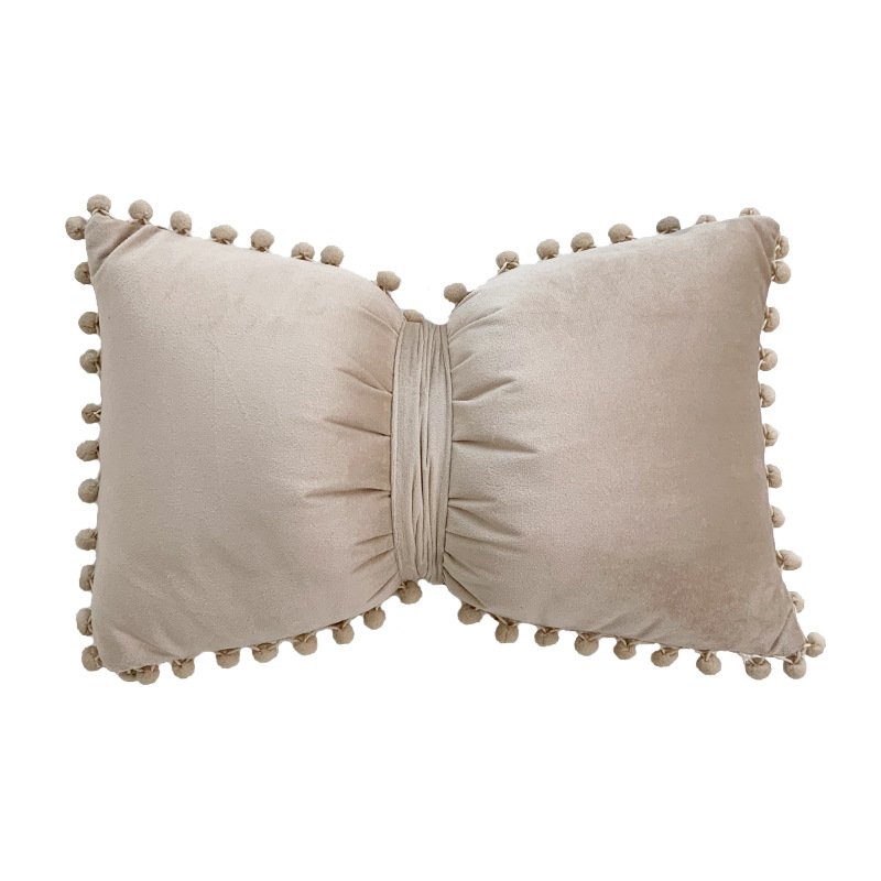 Solid Color Velvet Plush Ball Bow Pillow Girl Sweet Pillow Case - Image 8