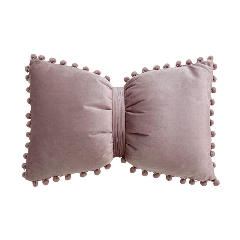 Solid Color Velvet Plush Ball Bow Pillow Girl Sweet Pillow Case - Image 7