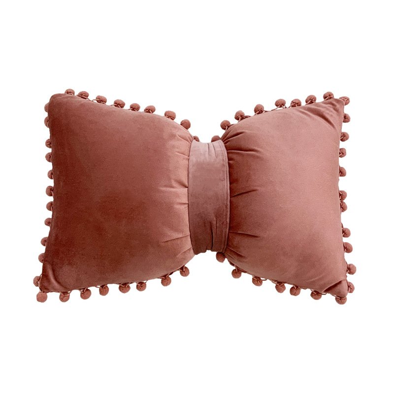 Solid Color Velvet Plush Ball Bow Pillow Girl Sweet Pillow Case - Image 5