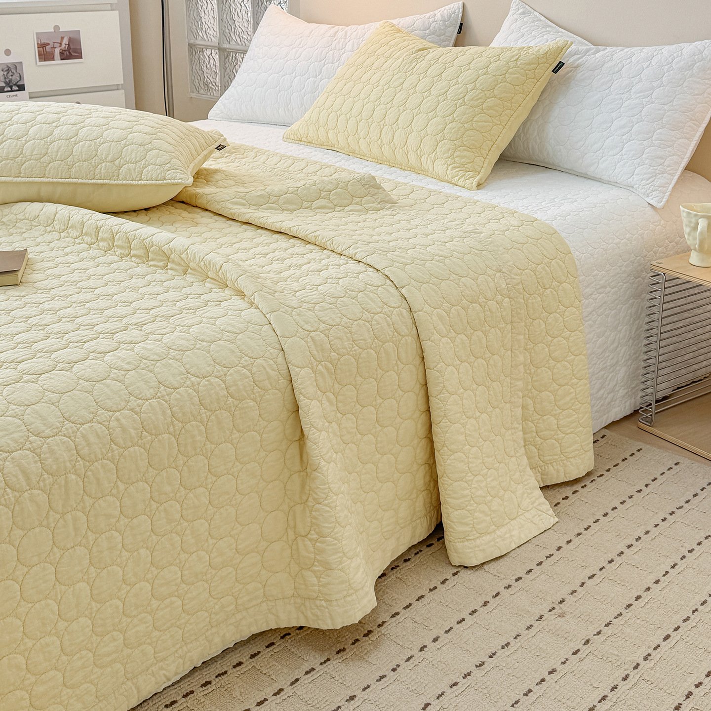 Solid Embroidery Stonewashed Quilted Bed Cover Set - Image 3