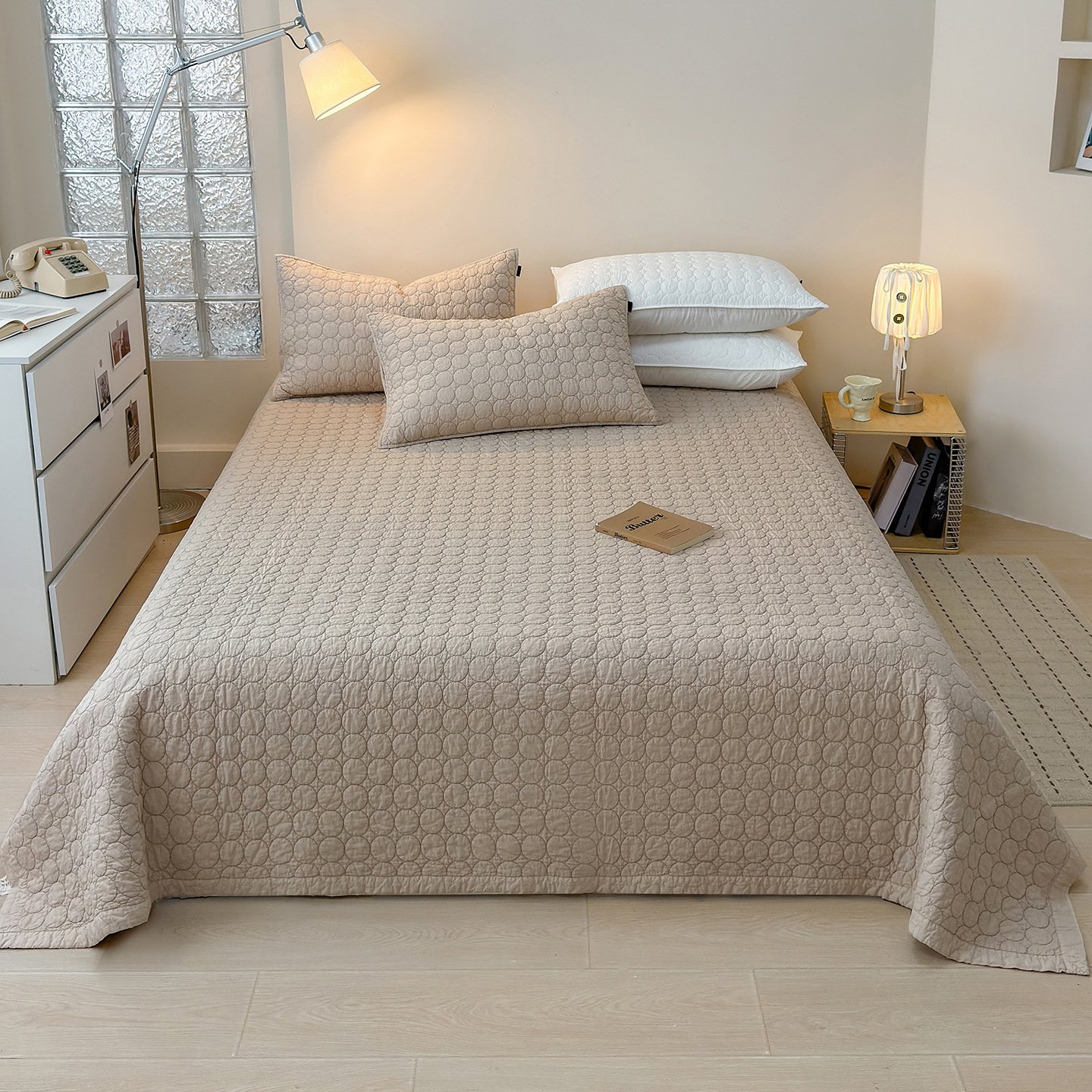 Solid Embroidery Stonewashed Quilted Bed Cover Set