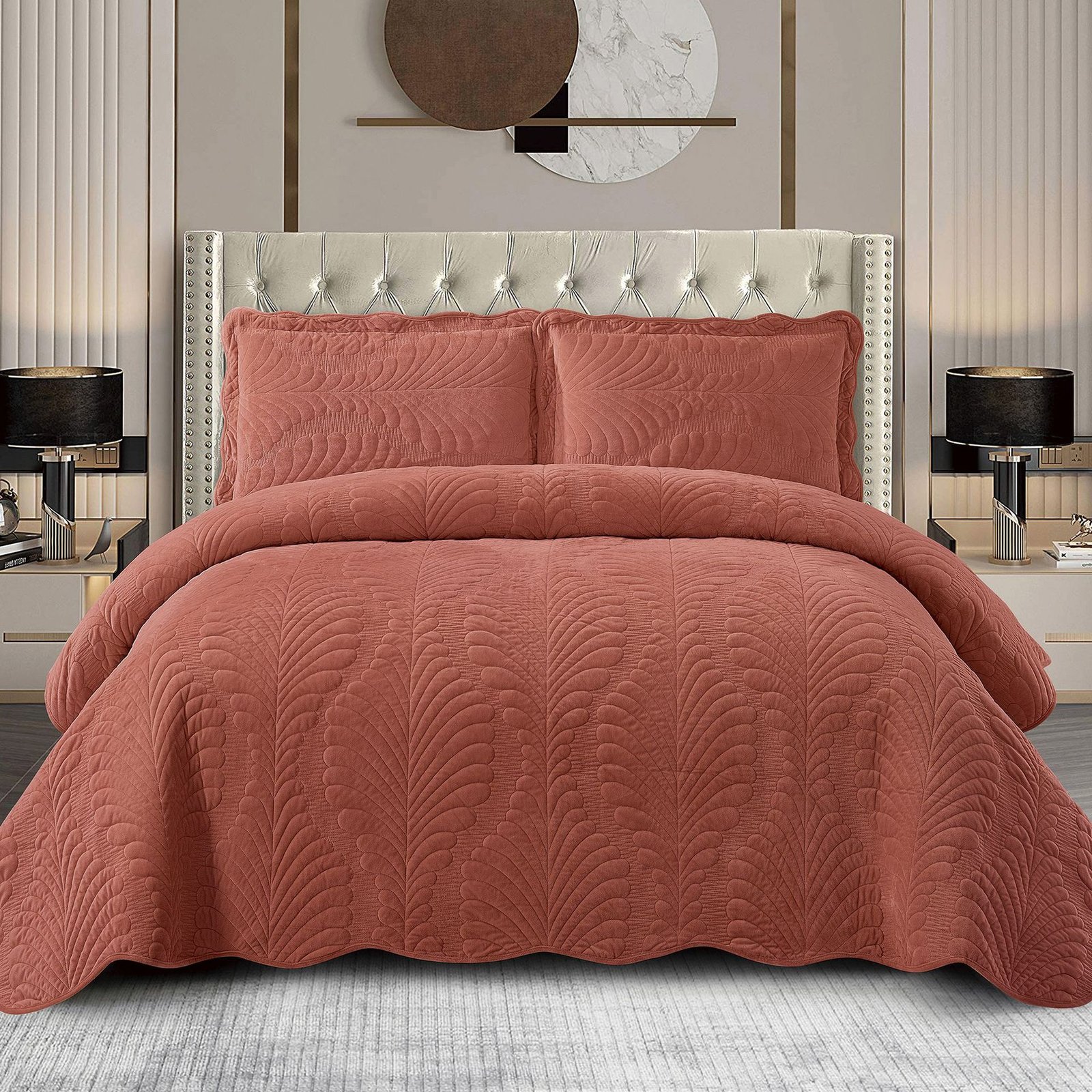 Velvet Embroidered Plain Quilt Three-Piece Set