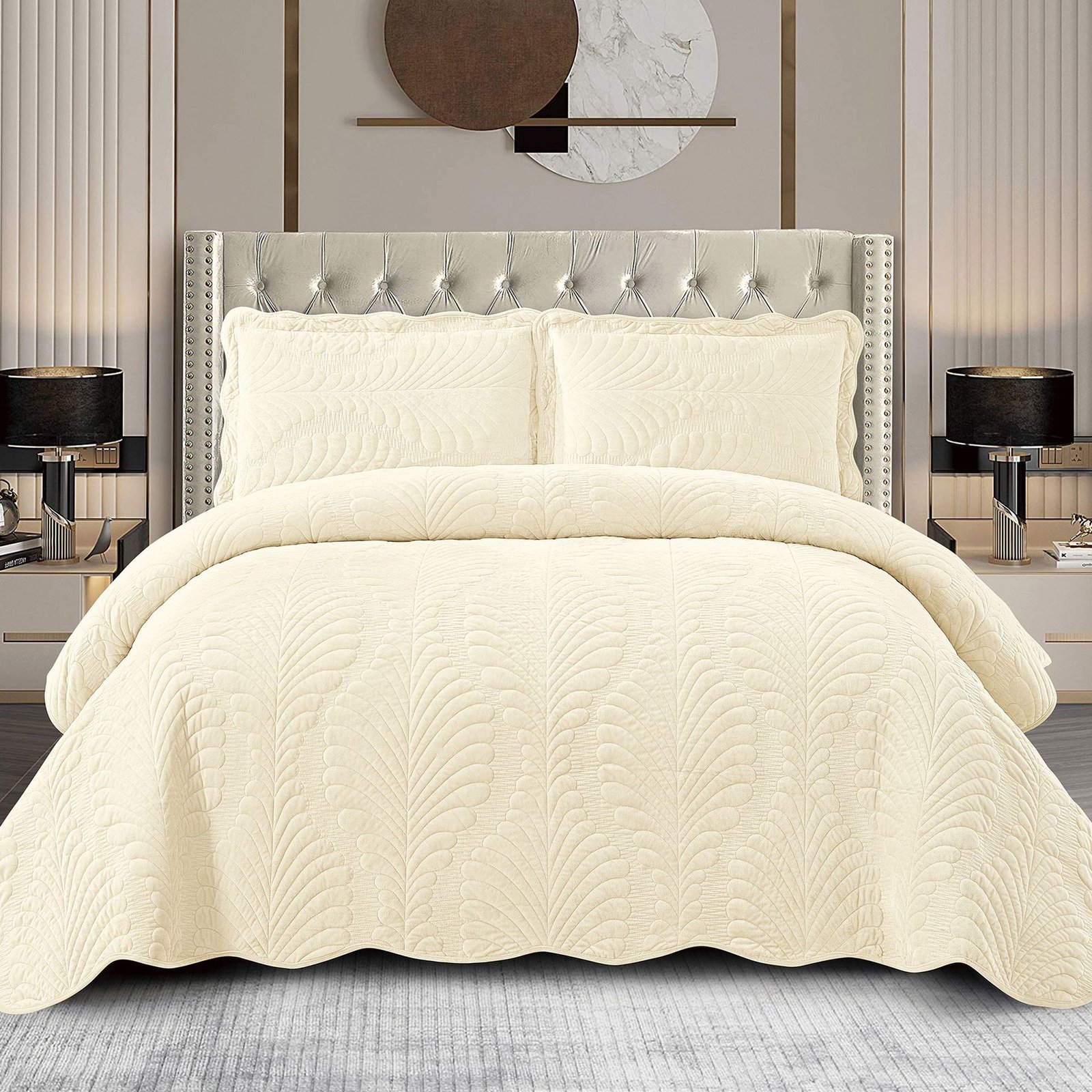 Velvet Embroidered Plain Quilt Three-Piece Set - Image 5