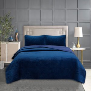 Winter Dark Blue Gold Velvet Quilted Quilt