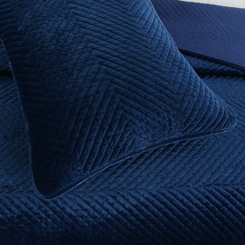 Winter Dark Blue Gold Velvet Quilted Quilt - Image 2