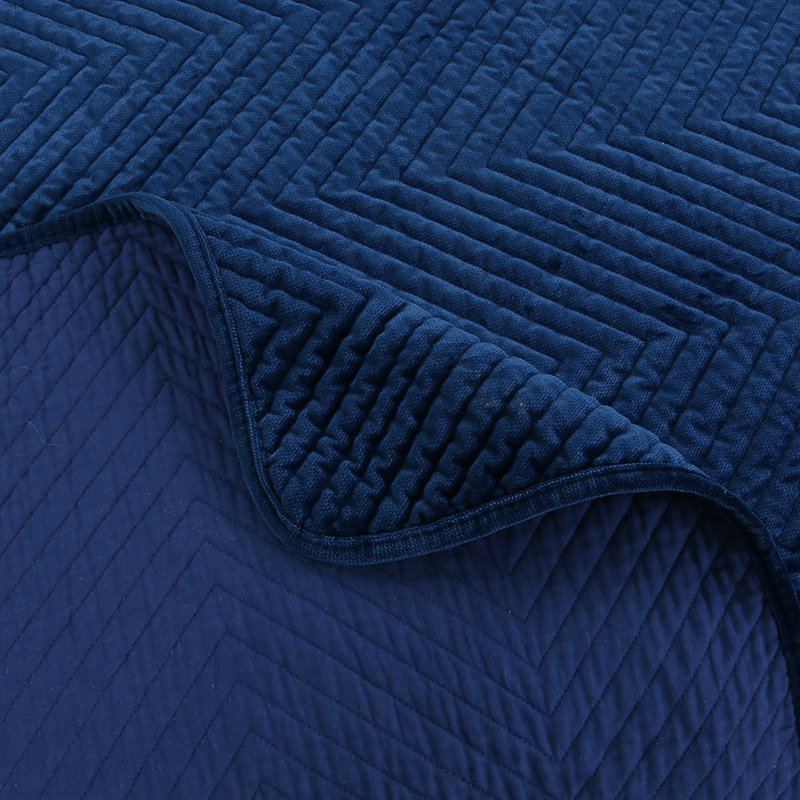 Winter Dark Blue Gold Velvet Quilted Quilt - Image 3